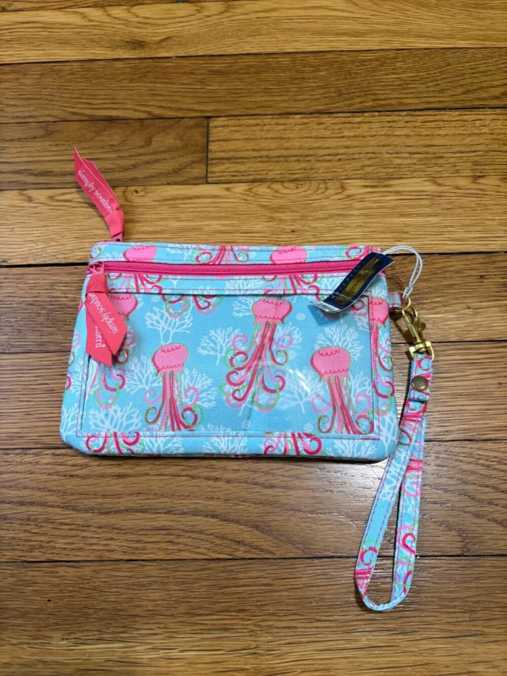Simply Southern Wallet Wristlet Organizer Removable Strap Blue Jelly Fish NWT